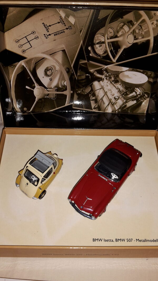 SCHUCO , BMW ISETTA, BMW 507 IM KARTON, DAS VERRÜCKTESTE PAAR VON 1955 ,EDLER WAGEN SUCHT KUGEL ZUM KNUTSCHEN