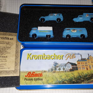 SCHUCO KROMBACHER SET , TEMPO DREIRAD,MB170V, VW T1 PRITSCHE PLANE, VW T1 KASTEN 1:87