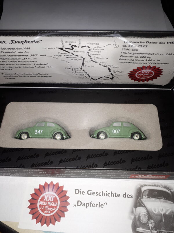 SCHUCO PICCOLO SET “ DAEPFERLE“ 2 x BREZELKÄFER FAHRER, STRAHLE/SPINGLER 1:90