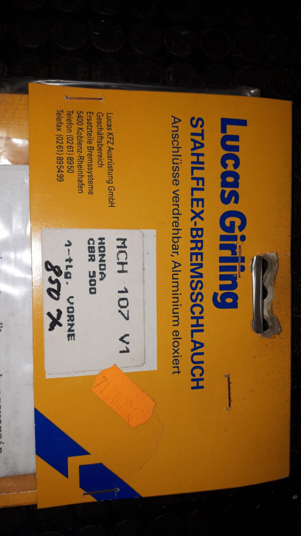 GIRLING MCH 107 V1 STAHLFLEX-BREMSSCHLAUCH HONDA CBR 500 1TLG. VORNE 850mm