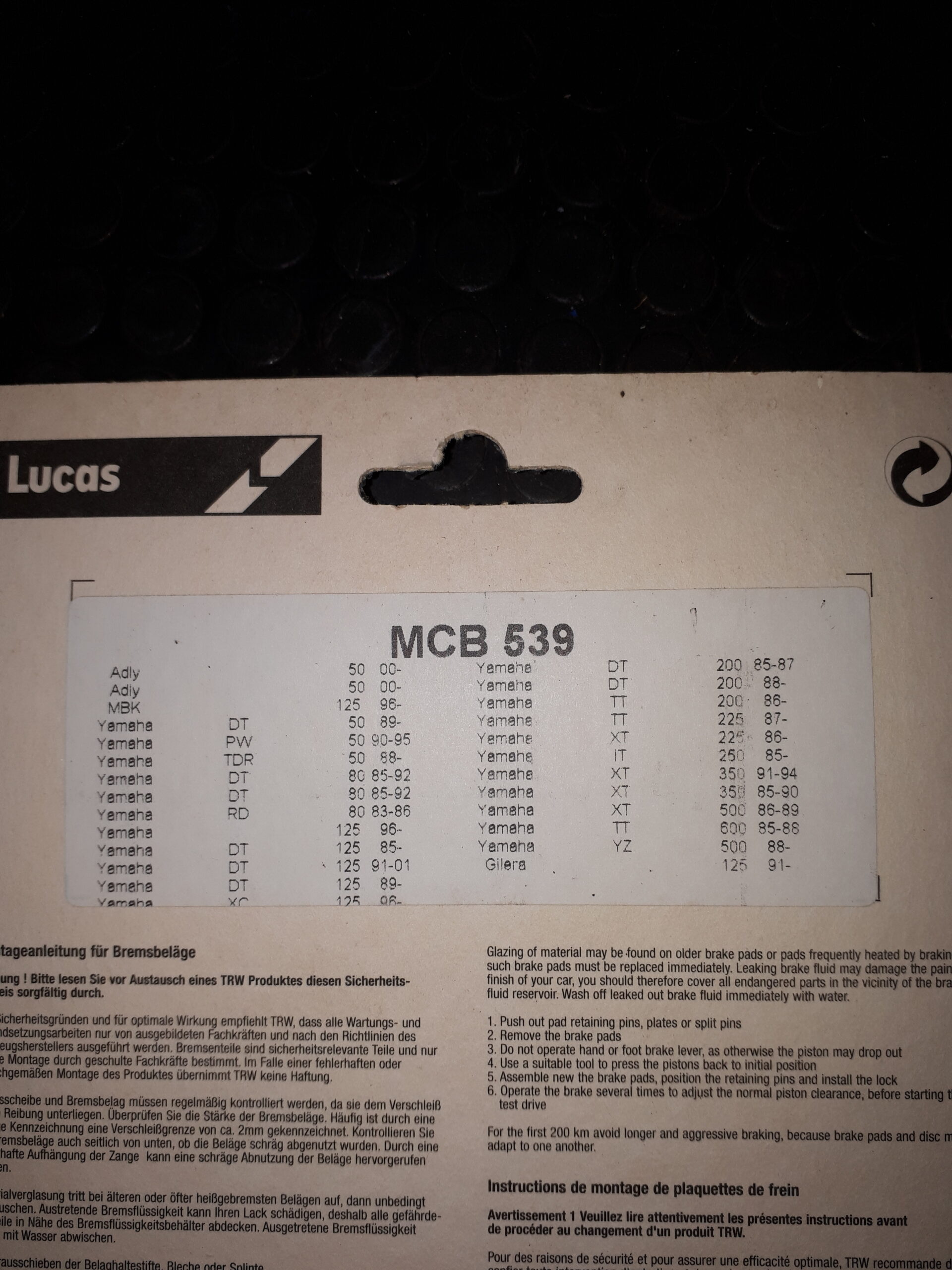 GIRLING MCB539 YAMAHA