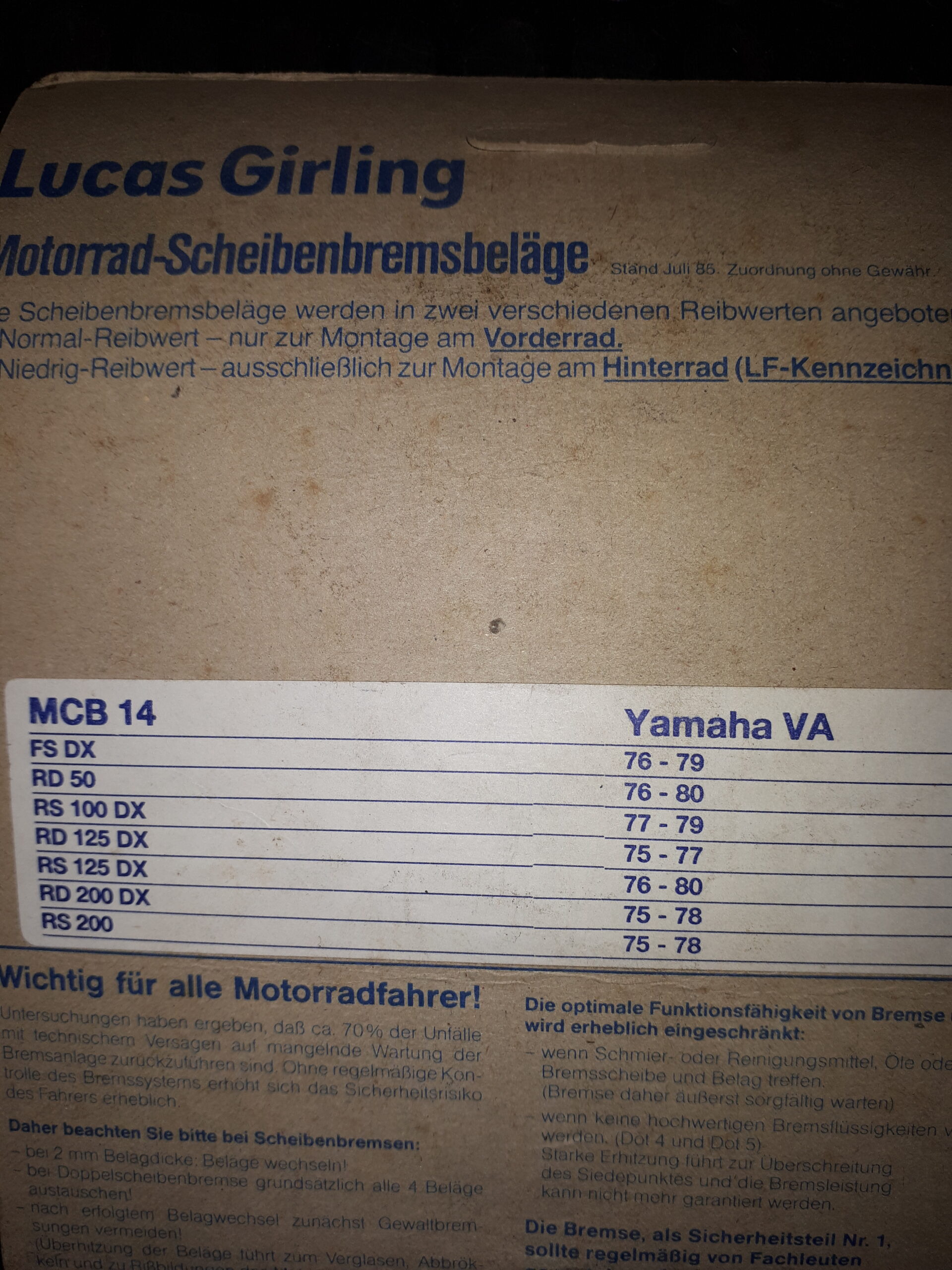 GIRLING MCB14, YAMAHA