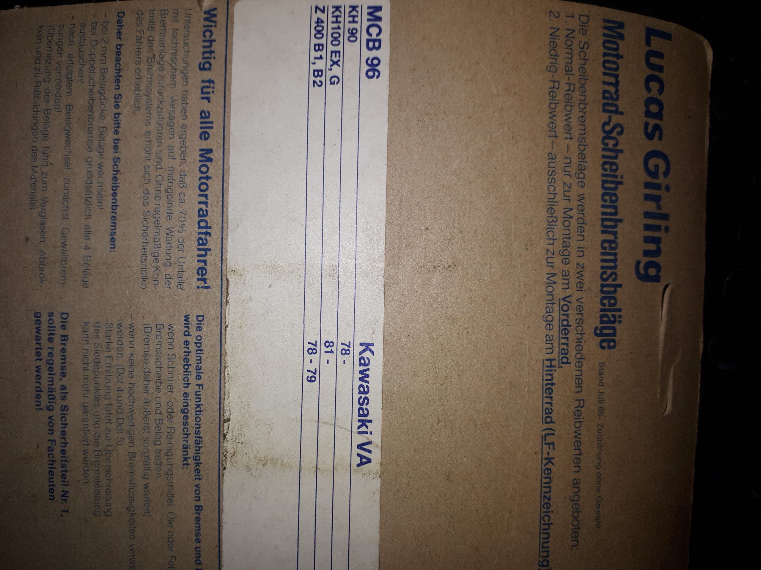 GIRLING MCB96, KAWASAKI