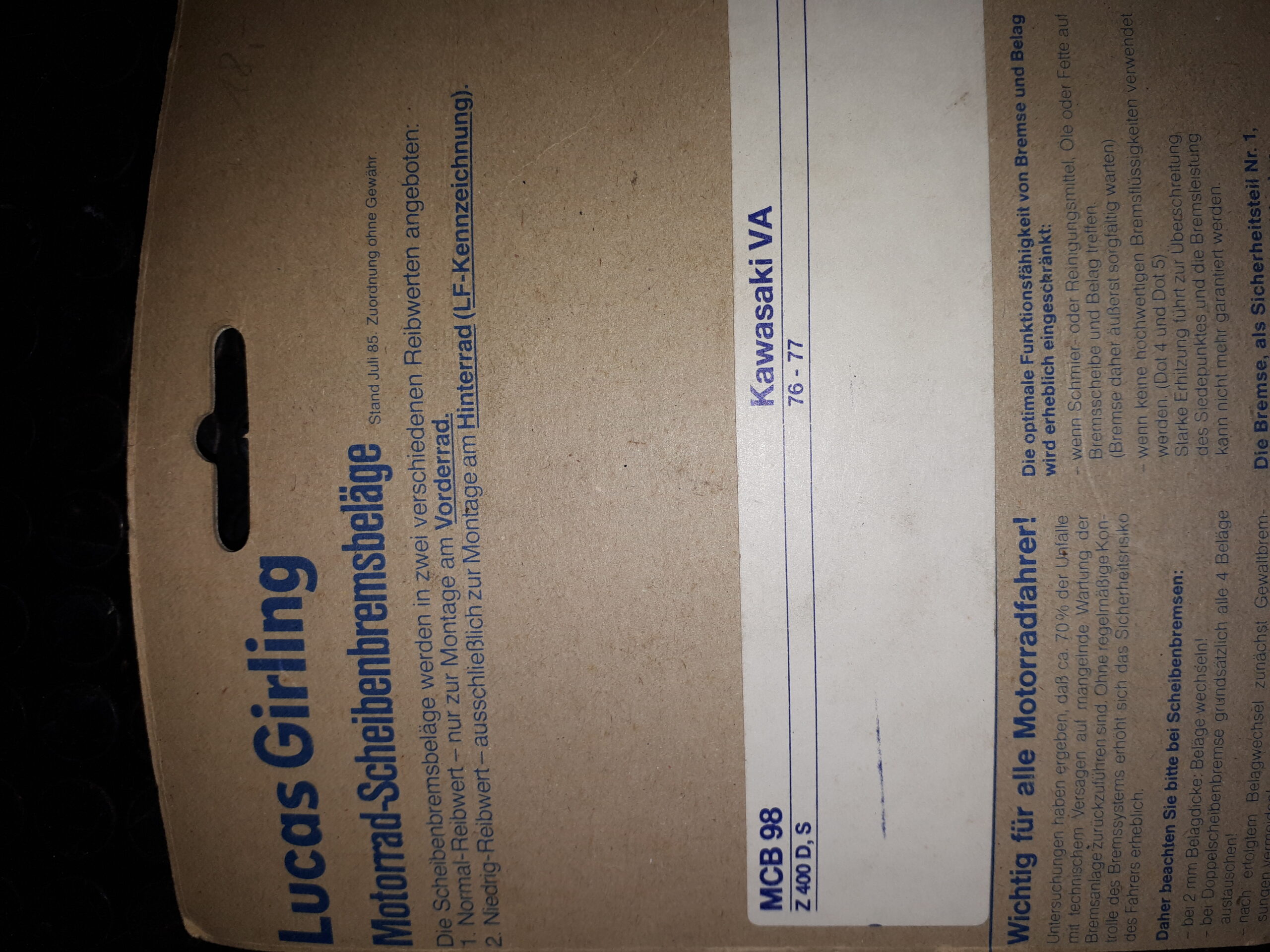 GIRLING MCB98, KAWASAKI