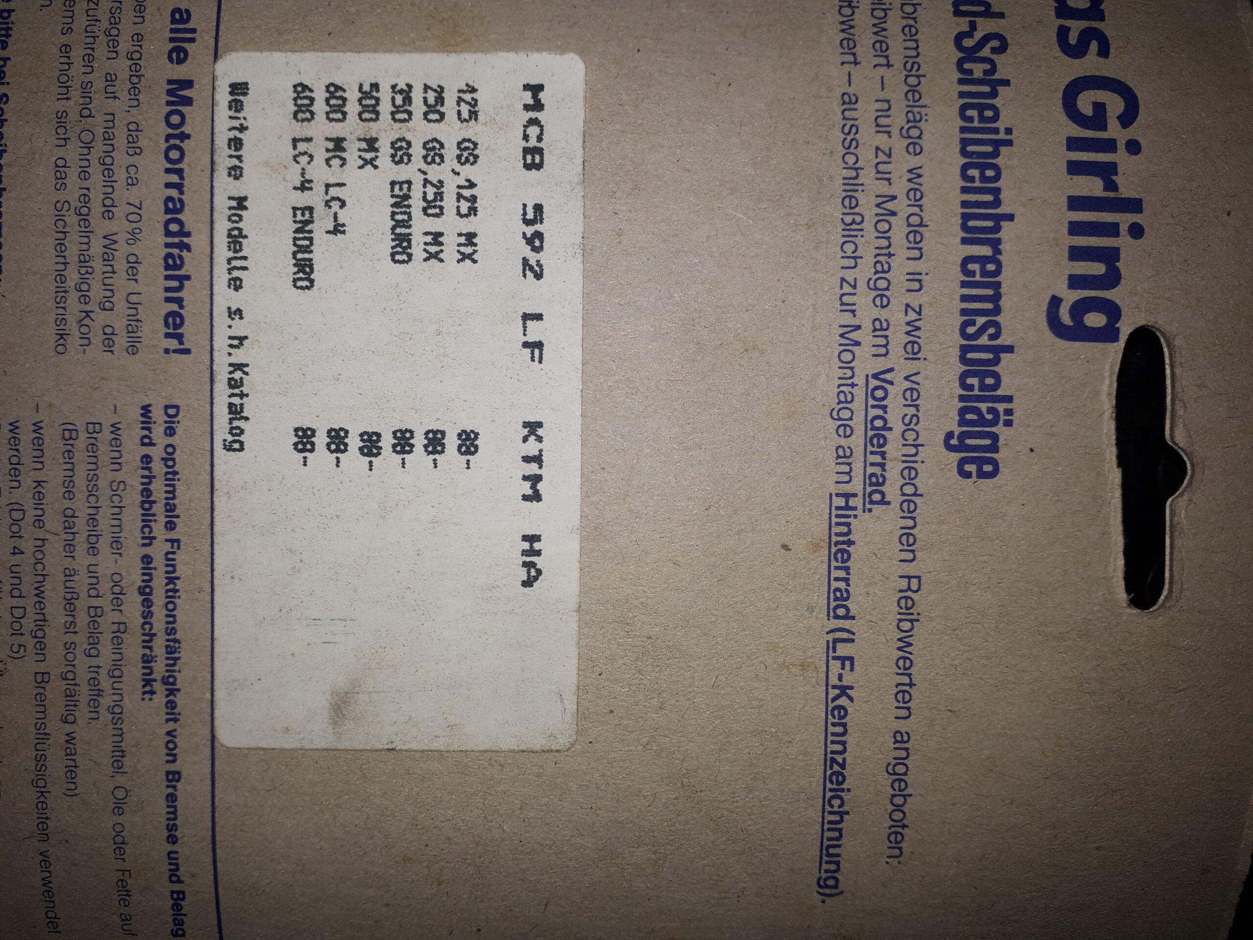 GIRLING MCB 592LF, KTM