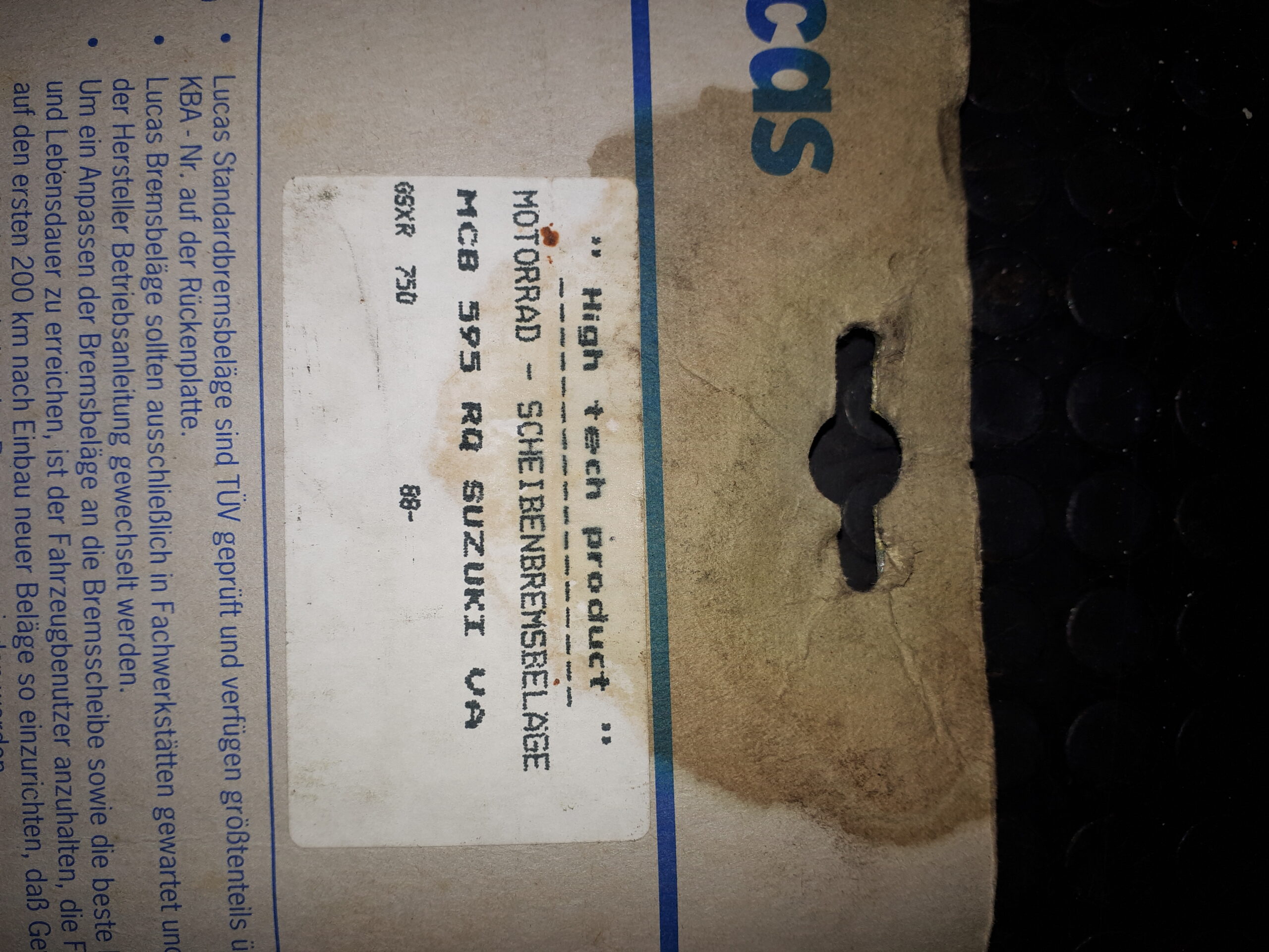 GIRLING MCB595RQ, SUZUKI GSXR 750 88-, RENNMISCHUNG