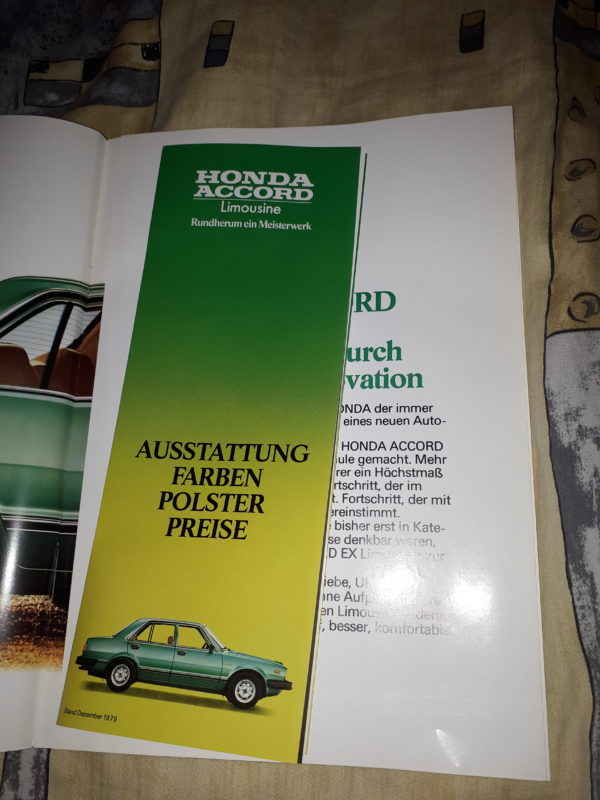 HONDA ACCORD LIMOUSINE MIT AUSSTATTUNG FARBEN POLSTER UND PREISE PROSPEKT 12/1979