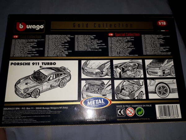 BURAGO GOLD EDITION PORSCHE 911 TURBO 1999,AUTO MOTOR SPORT VEREDELT NR.108,1:18