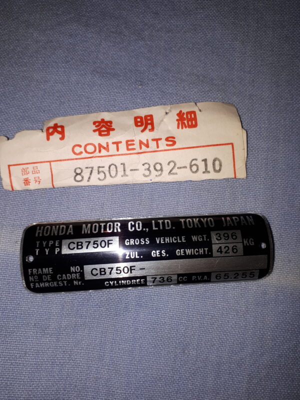 PLATE REG.NUMMER CB750F