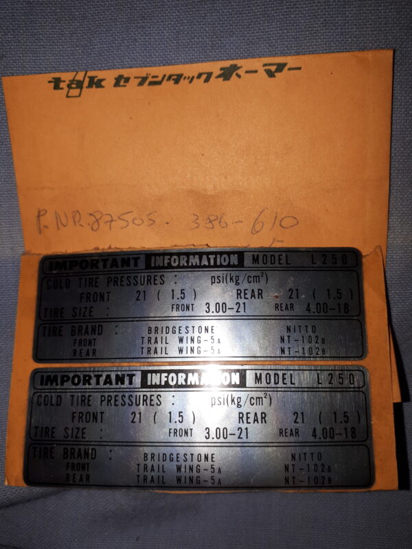 AUFKLEBER L250 IMPORT INFORMATION