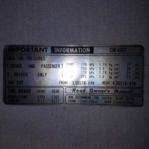 AUFKLEBER CM400T IMPORT INFORMATION