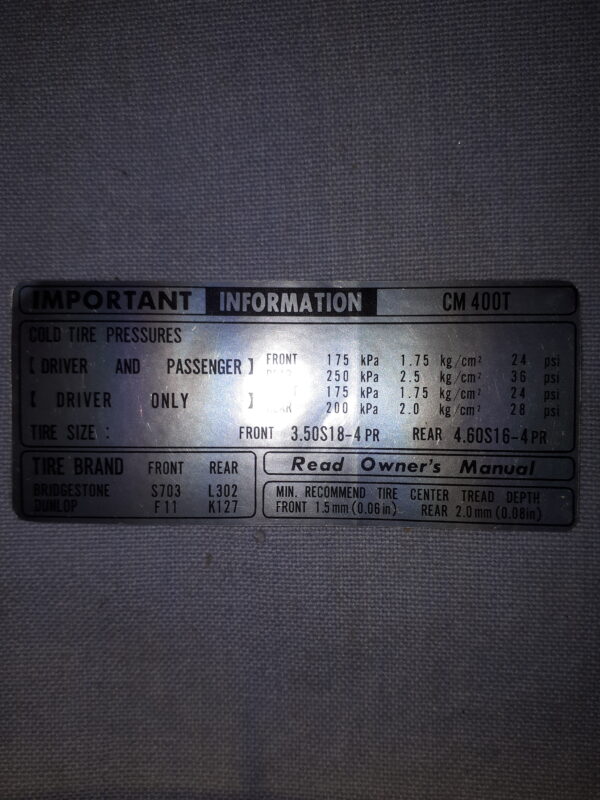 AUFKLEBER CM400T IMPORT INFORMATION