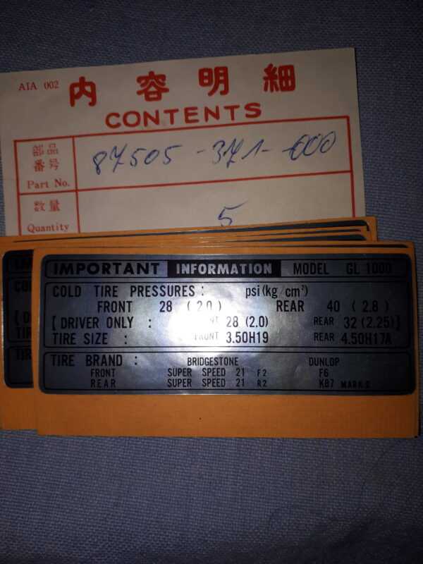 AUFKLEBER GL 1000 IMPORT INFORMATION