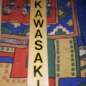 SCHRIFTZUG KAWASAKI SCHWARZ MIT GELBEN RAND GABELAUFKLEBER