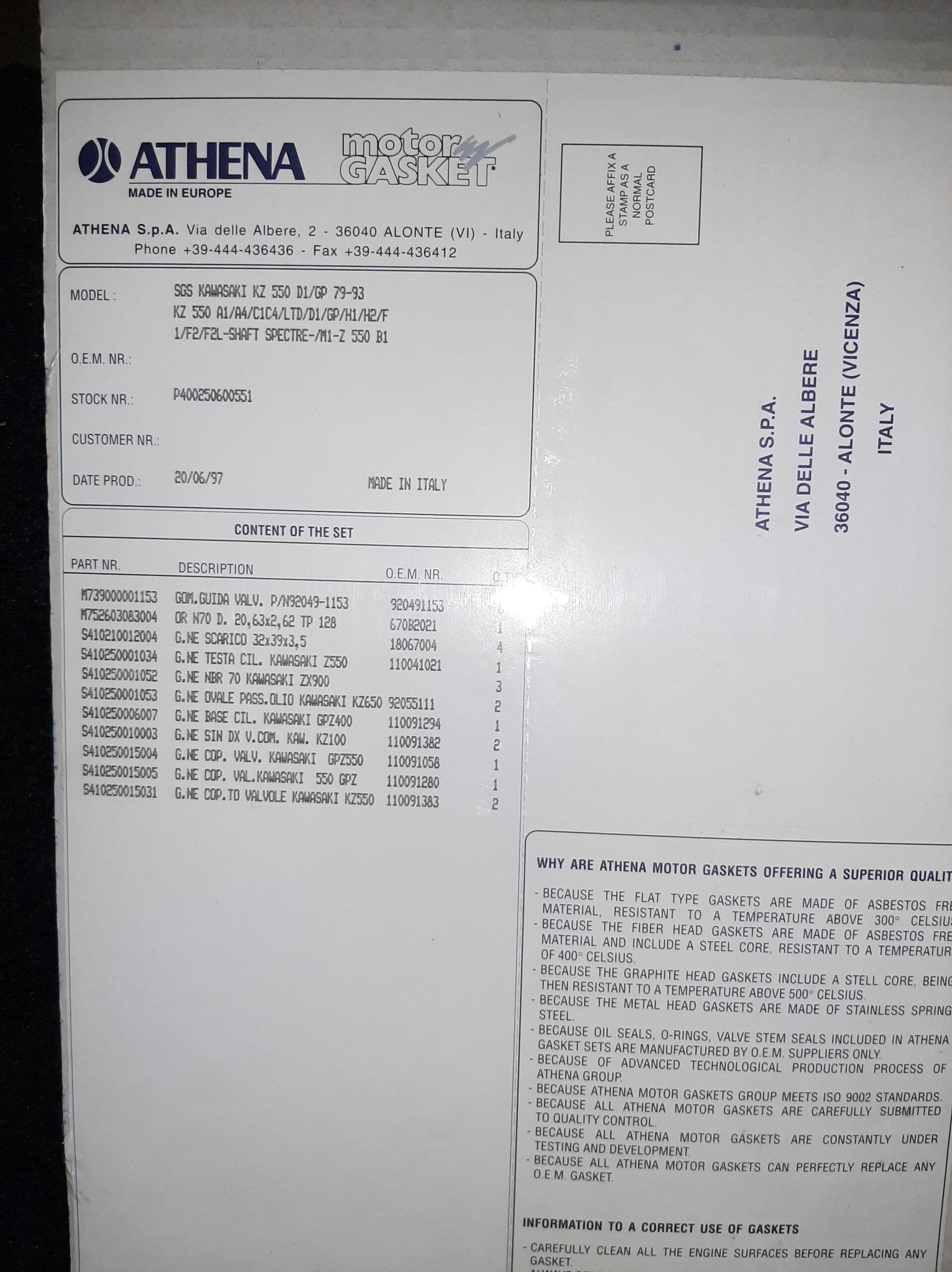 KOPFDICHTSATZ Z500 ect.